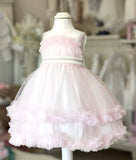 Abito in tulle rosa con fascia strass “la sartoria dei piccoli”