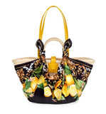 BORSA IN PAGLIA CON FOULARD "DOLCE VITA" LIMONI - EMANUELA BIFFOLI 22251
