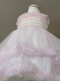 Abito in tulle rosa con fascia strass “la sartoria dei piccoli”