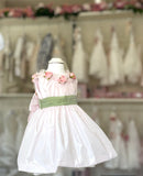 Vestitino in Taftá con rose “la sartoria dei piccoli”