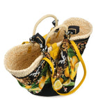 BORSA IN PAGLIA CON FOULARD "DOLCE VITA" LIMONI - EMANUELA BIFFOLI 22251