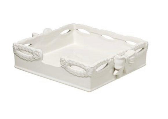 L’ARTE DI NACCHI PORTATOVAGLIOLI CON FIOCCHI CERAMICA BIANCA 21X25X6 CM KF-4