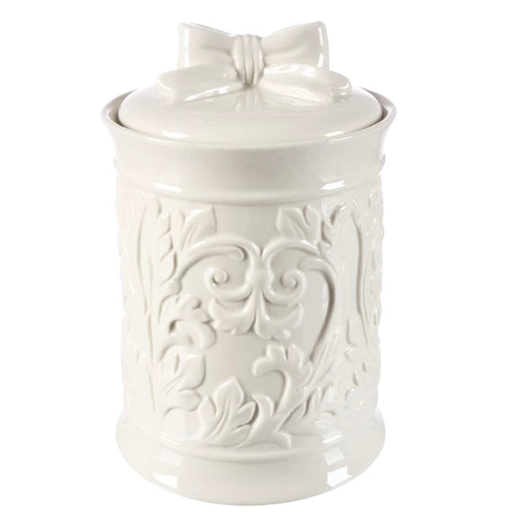 COCCOLE DI CASA BISCOTTIERA IN PORCELLANA FIOCCO DAMASK BIANCO D15XH23CM JM10326