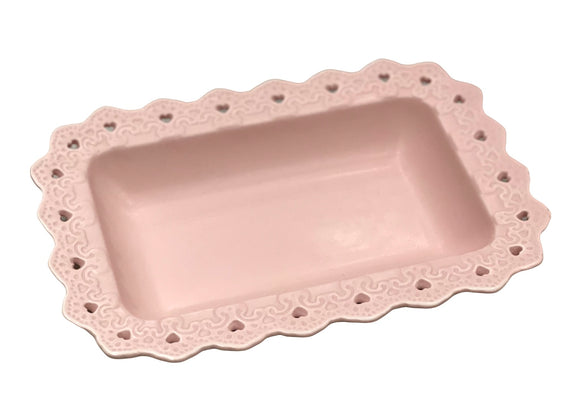 Vassoio Blanc Mariclo' rosa ceramica bordi smerlati shabby
