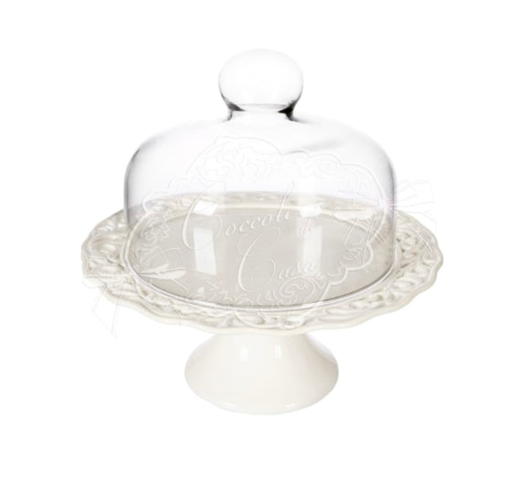 COCCOLE DI CASA ALZATINA CON CUPOLA IN VETRO LAILA BIANCO