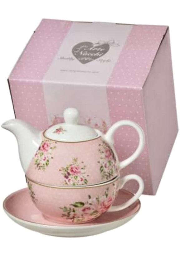 L'arte di Nacchi L'arte di Nacchi Teiera con Tazza e piattino a Fiori Ceramica Rosa 016.5 H14cm  +Colori