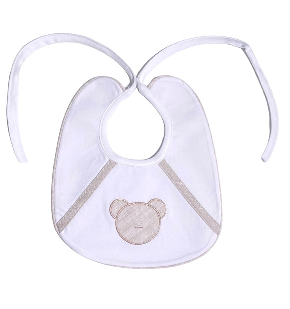 Bavetta In Cotone Bianca Con Orso Neonato LA SARTORIA DEI PICCOLI LB111