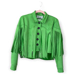 Giacca crop frange scamosciata con bottoni