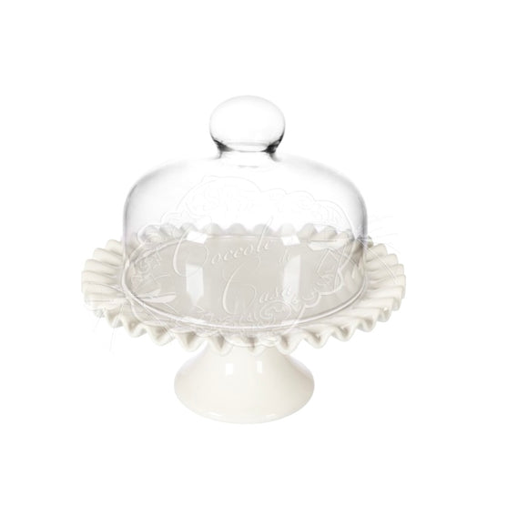 COCCOLE DI CASA ALZATINA CON CUPOLA IN VETRO NELL BIANCO