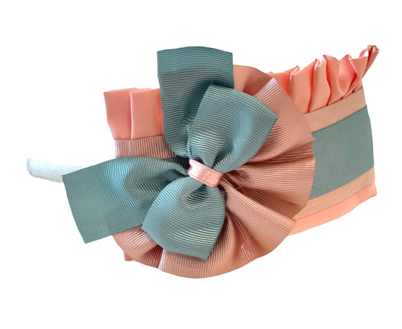 Miranda cerchietto salmone con fiocco azzurro