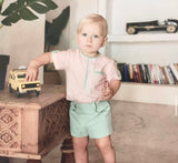 Miranda Pantaloncino e camicia a pois salmone e verde