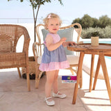 Linea Nel Blu vestitino color jenas e rosa con fiocchi dietro