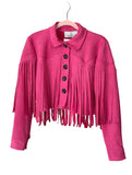 Giacca crop frange scamosciata con bottoni