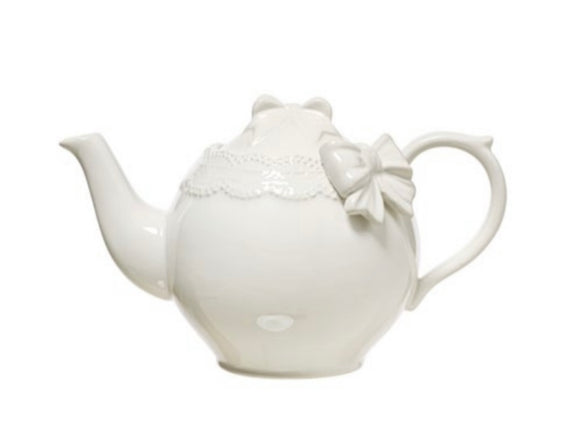 L’ARTE DI NACCHI TEIERA CON FIOCCO CERAMICA BIANCA 23X14X12 CM KF-31