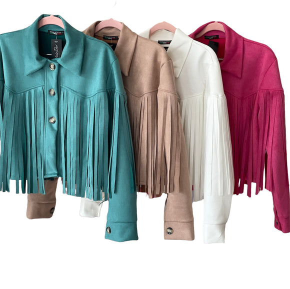 Giacca Crop frange scamosciata con bottoni