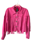 Giacca Crop frange scamosciata con bottoni