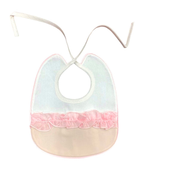 Bavetta In Cotone Bianca Con Organza Rosa Neonata LA SARTORIA DEI PICCOLI LB103