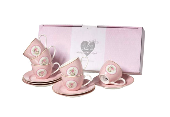 L'ARTE DI NACCHI Set 6 tazzine da caffè a fiori ceramica bianca 9x6,5x5 cm           +Colori