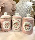 L'ARTE DI NACCHI SET 3 BARATTOLI CONTENITORI A FIORI CERAMICA ROSA 010,5 H16CM