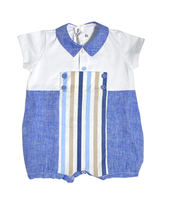 Pagliaccetto Intero In Cotone E Lino Bianco E Celeste Neonato LA SARTORIA DEI PICCOLI LPB115