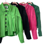 Giacca crop frange scamosciata con bottoni