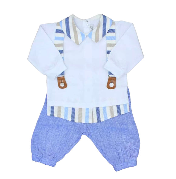 Completo La Sartoria Dei Piccoli in Cotone e Lino Bianco Celeste