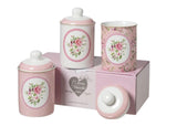 L'ARTE DI NACCHI SET 3 BARATTOLI CONTENITORI A FIORI CERAMICA ROSA 010,5 H16CM