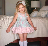 Miranda vestito verde acqua con fiori rosa