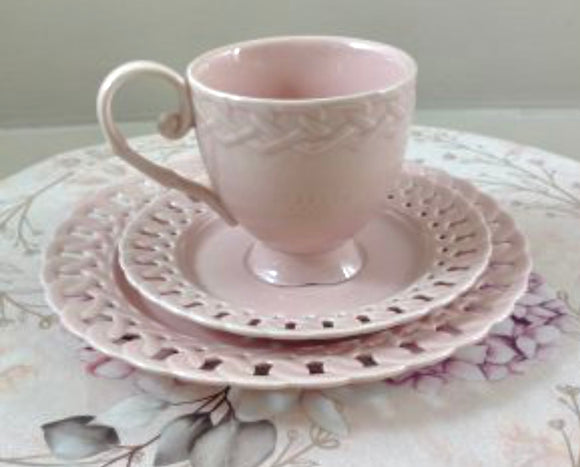 Preziosa Luxury Home Tazza 200CC+Piattino+Piatto Dessert In Porcellana Rosa