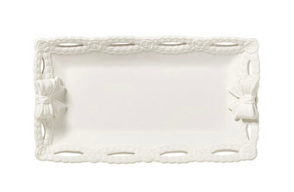 L’ARTE DI NACCHI VASSOIO CON FIOCCHI CERAMICA BIANCA