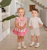 Miranda pantaloncino e camicia righe beige