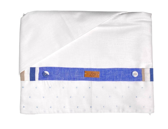 Lenzuolino Per Carrozzina In Cotone Bianco A Pois Celeste Neonato LA SARTORIA DEI PICCOLI LL115