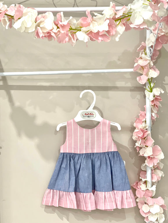 Linea Nel Blu vestitino color jenas e rosa con fiocchi dietro