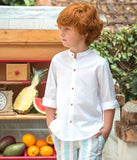 Yoedu completino pantaloncino e camicia a righe beige e verde acqua