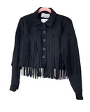 Giacca crop frange scamosciata con bottoni