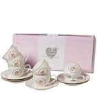 L'ARTE DI NACCHI Set 6 tazzine da caffè a fiori ceramica bianca 9x6,5x5 cm           +Colori