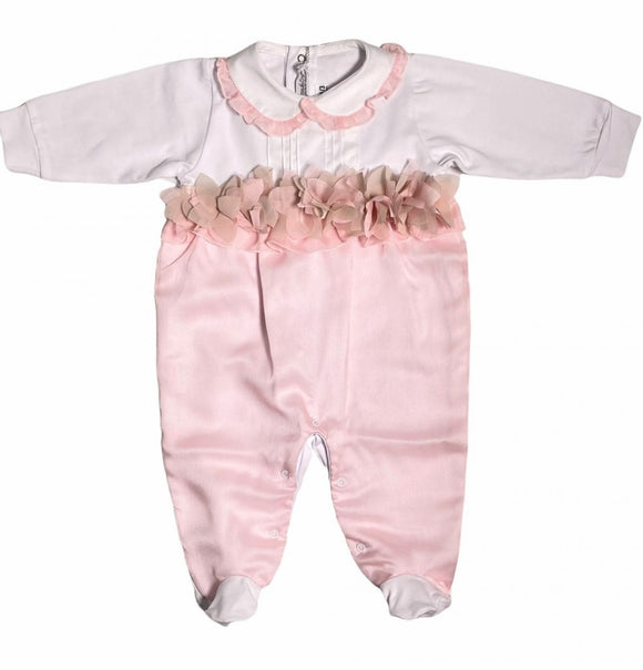 Tutina Intera in Cotone E Organza Rosa Neonata LA SARTORIA DEI PICCOLI LT103