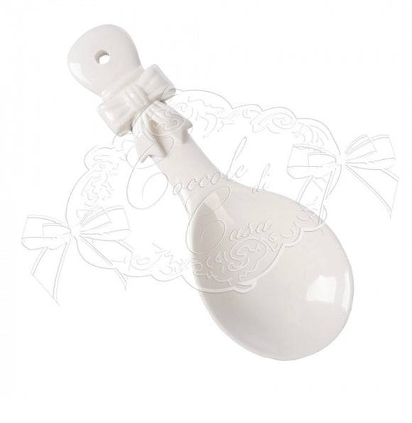 Linea Bow Poggiamestolo Ceramica Bianca Decoro Fiocco Cm 24X 9 X 1.5CM Coccole Di Casa