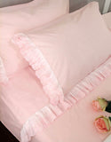 AT17 Completo Letto Matrimoniale con Pizzo Sangallo Shabby Chic Colore Rosa
