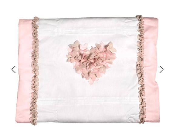 Coperta in Cotone-Bianca Con Petali E Organza Rosa Neonata LA SARTORIA DEI PICCOLI LC103