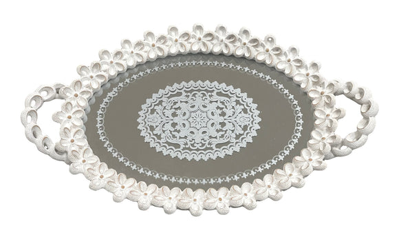 Vassoio Decorativo Shabby Chic con Specchio Coccole di Casa 40•23cm