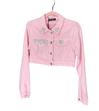 Giacca e jeans con dettaglio strass e piume