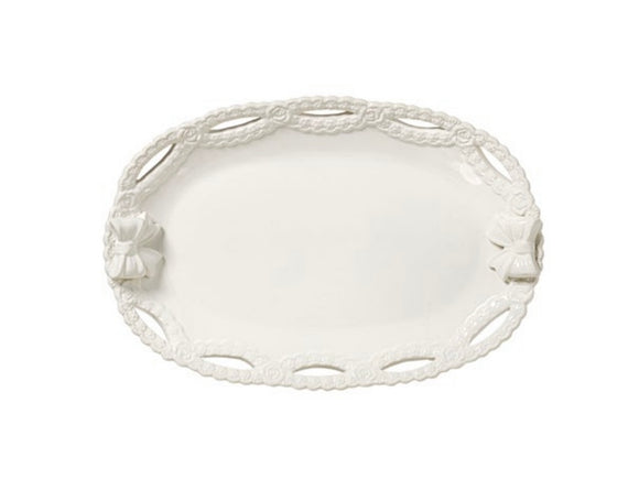 L’ARTE DI NACCHI VASSOIO OVALE CON FIOCCHI CERAMICA BIANCA 35×23,5×6 CM KF-46