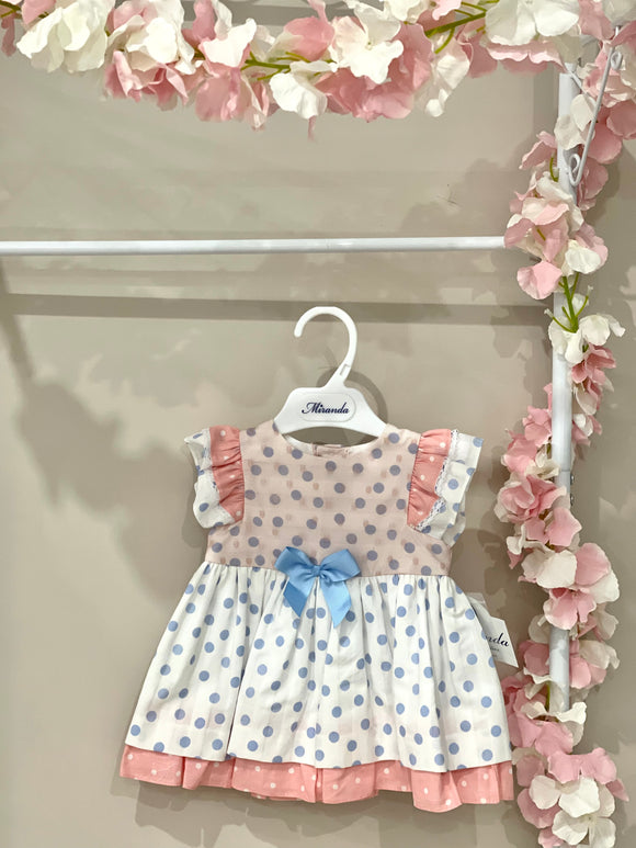 Miranda Vestito salmone con fiocco azzurro