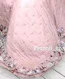 COPRILETTO TRAPUNTATO MATRIMONIALE CON VOLANT ORGANDIS   +Colori (Avorio-Rosa)