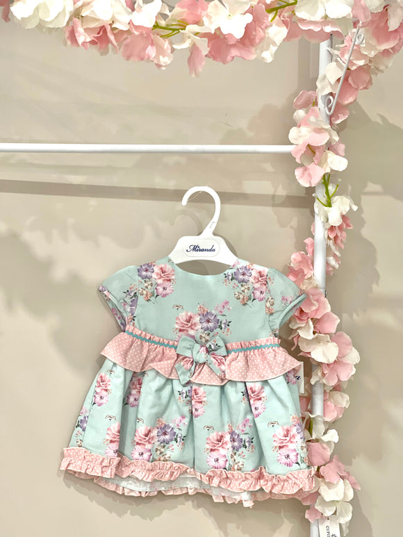 Miranda Vestito verde acqua con fiori rosa
