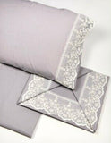 Completo Lenzuola Elegance Malva Matrimoniale con Bordo In Pizzo 100% Cotone
