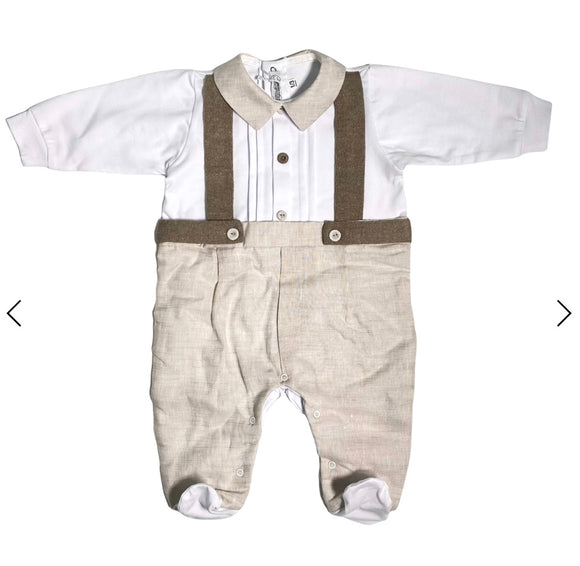Tutina Intera di  Cotone  E Lino Bianca E Beige Neonato LA SARTORIA DEI PICCOLI LT111